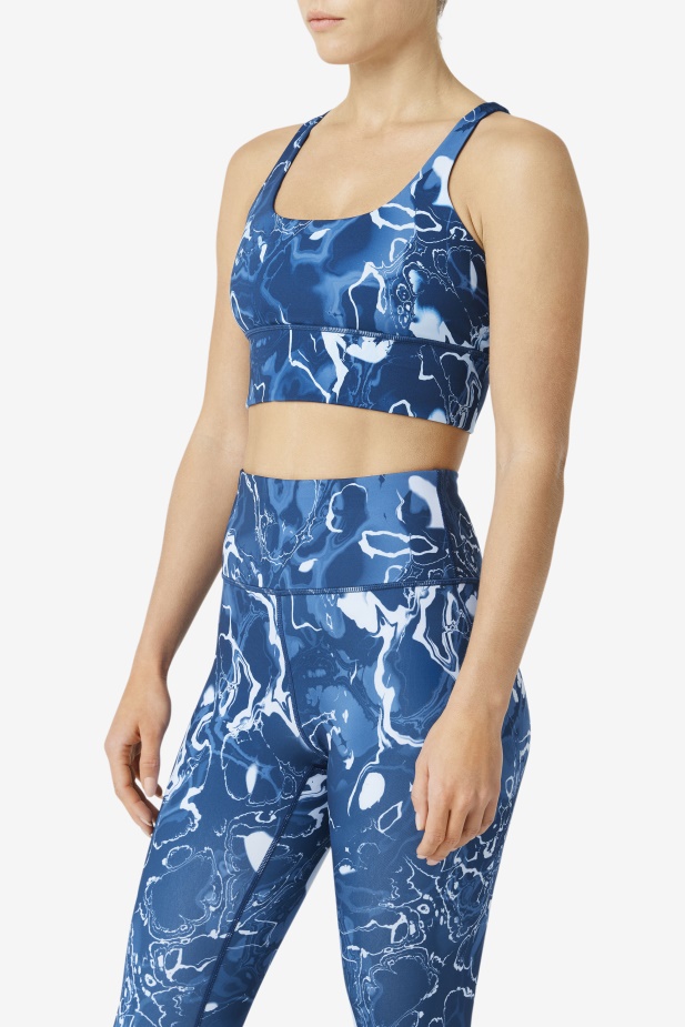 Navy Marble Fila Uplift Cross Back Top Podprsenka