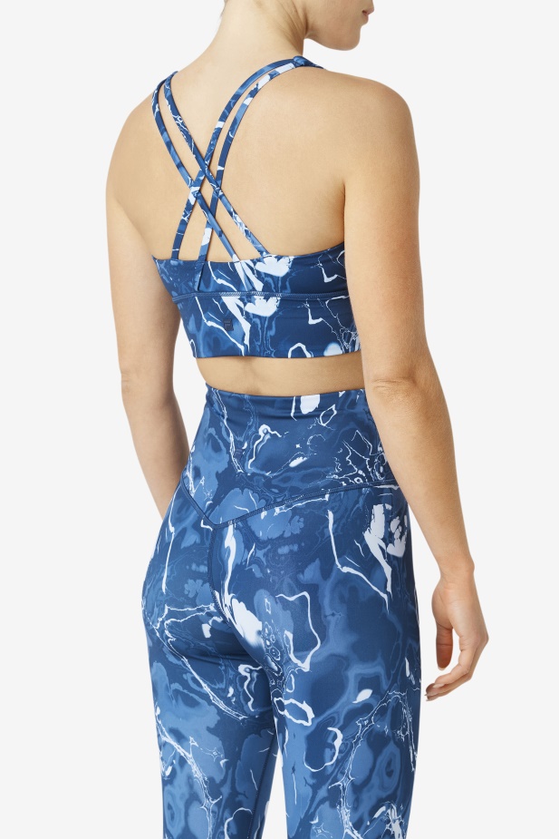 Navy Marble Fila Uplift Cross Back Top Podprsenka