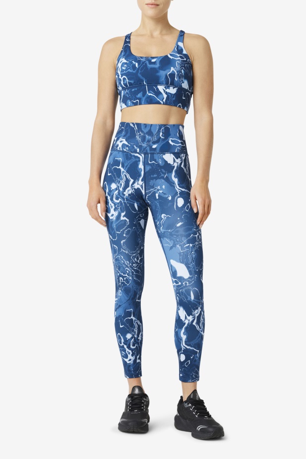 Navy Marble Fila Uplift Cross Back Top Podprsenka