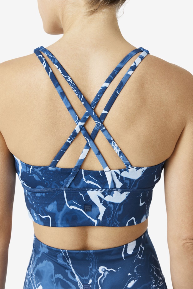 Navy Marble Fila Uplift Cross Back Top Podprsenka