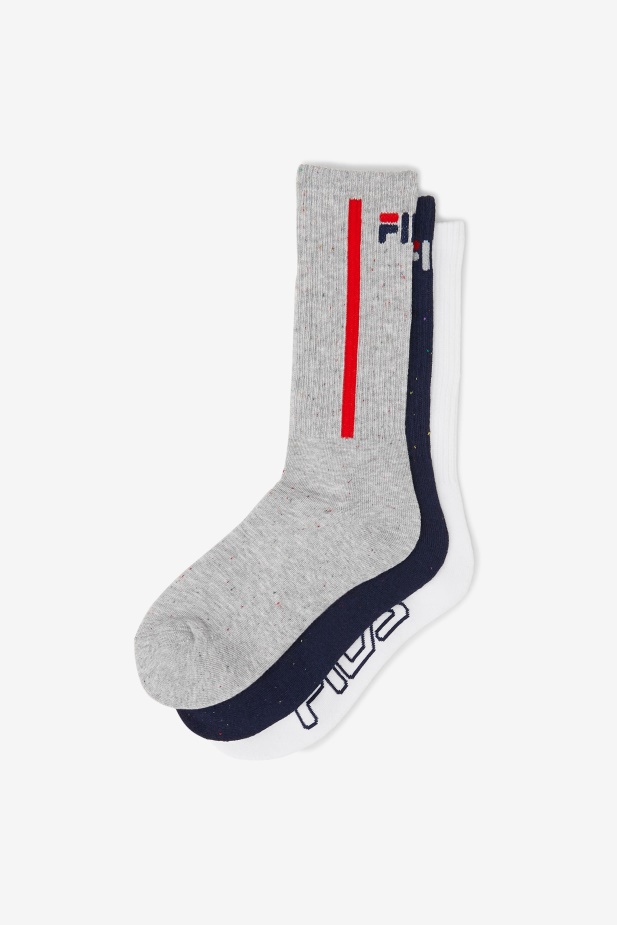 Fila Navy Dámské Flekaté Pruhované Crew Ponožka 3-bal