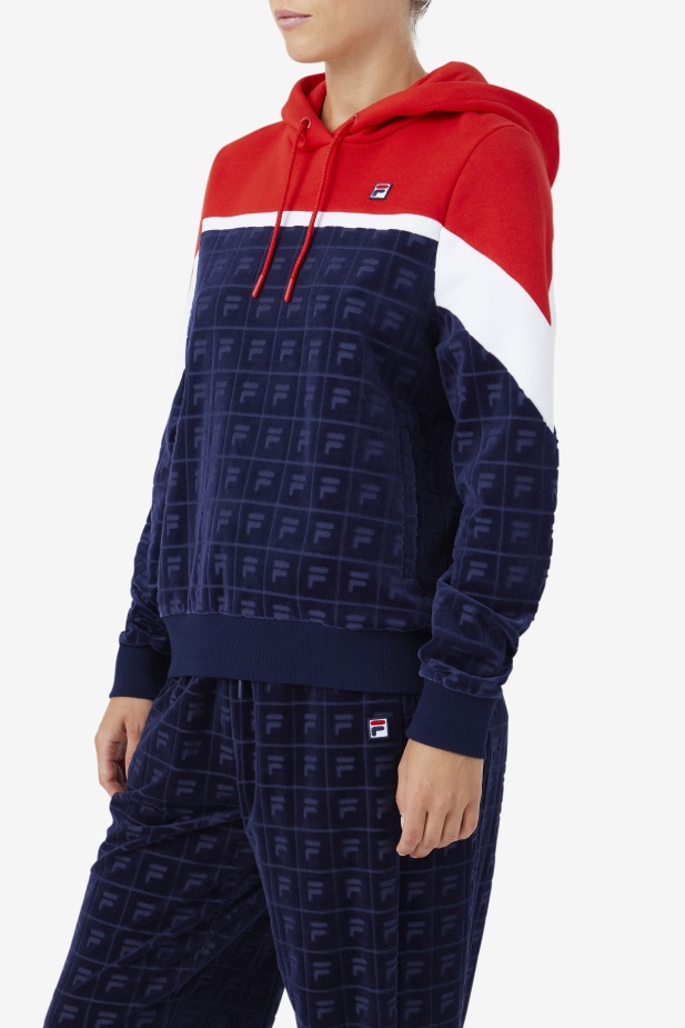 Námořnická/červená/bílá Lorri Velurová Mikina S Kapucí Fila