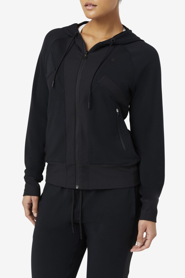 černá Fi-lux Textura Mikina S Kapucí Na Zip Fila
