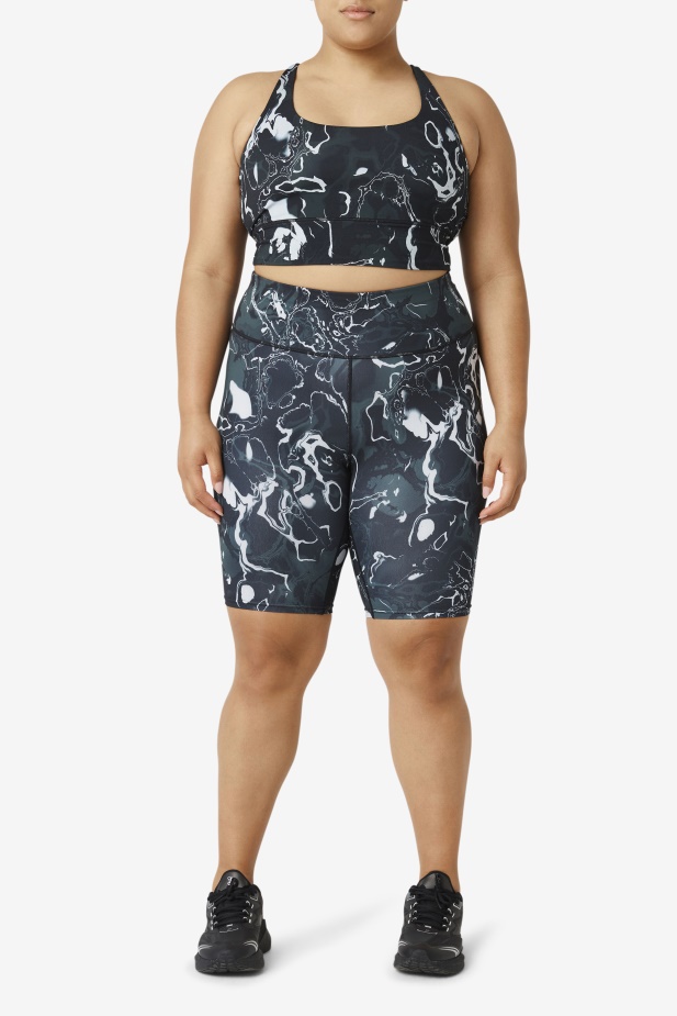 Uplift Cross Back Bra Top Fila Black Marble