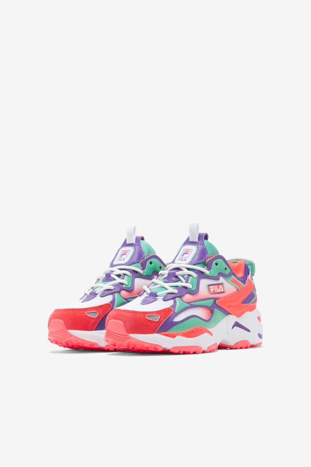 Fila Little Kids\' Ray Tracer Apex Bílá/ohnivá Korálová/fialová