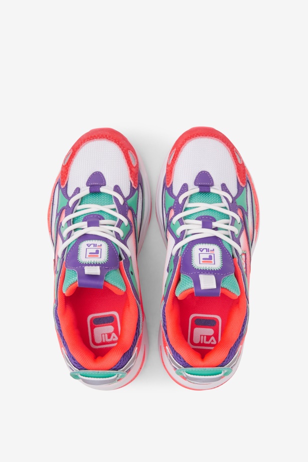 Fila Little Kids\' Ray Tracer Apex Bílá/ohnivá Korálová/fialová