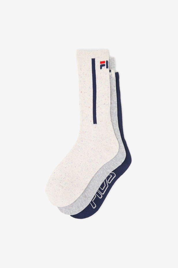 Dámské Flekaté Stripe Crew Ponožka 3-balení Fila Bílá