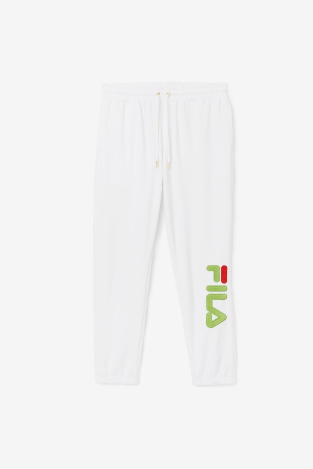Velurové Kalhoty Fila Mansur Bílá/lesní Zelená/červená
