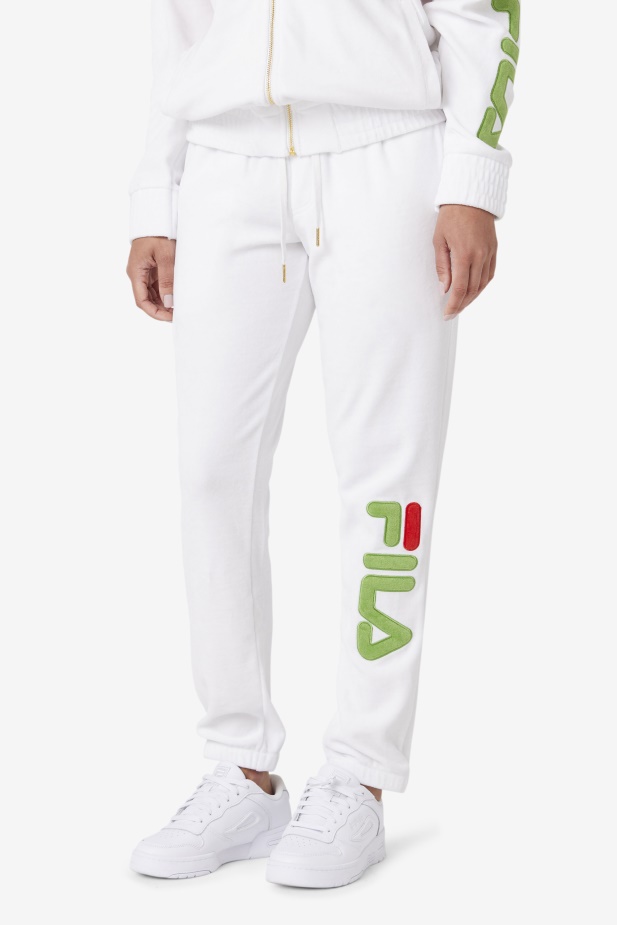 Velurové Kalhoty Fila Mansur Bílá/lesní Zelená/červená
