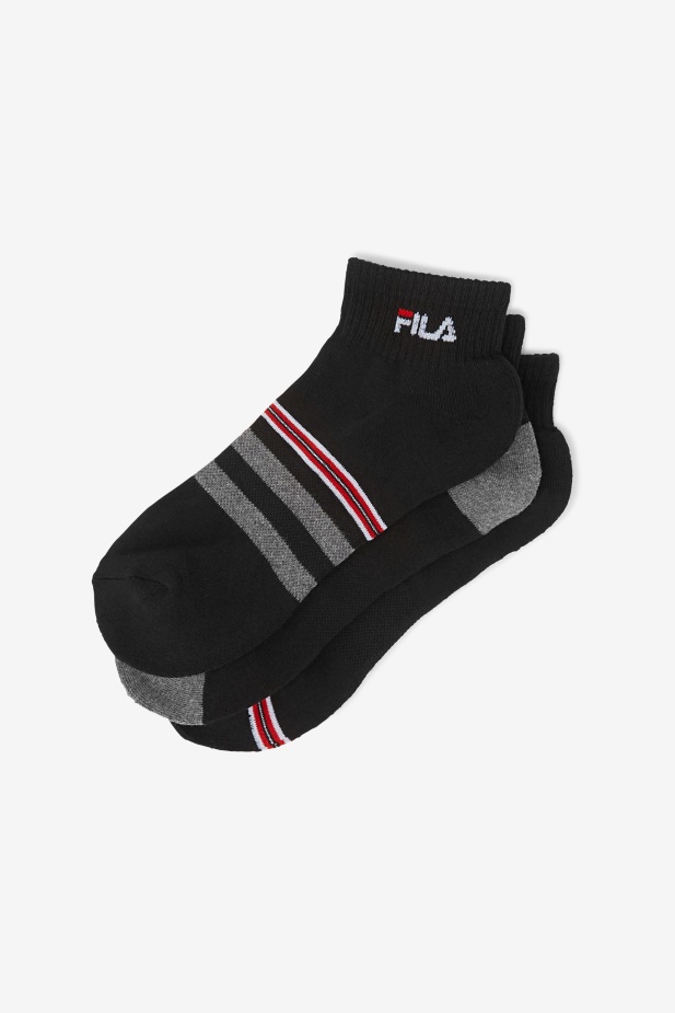 černá Pánská Pruhovaná čtvrt Ponožka 3-balení Fila