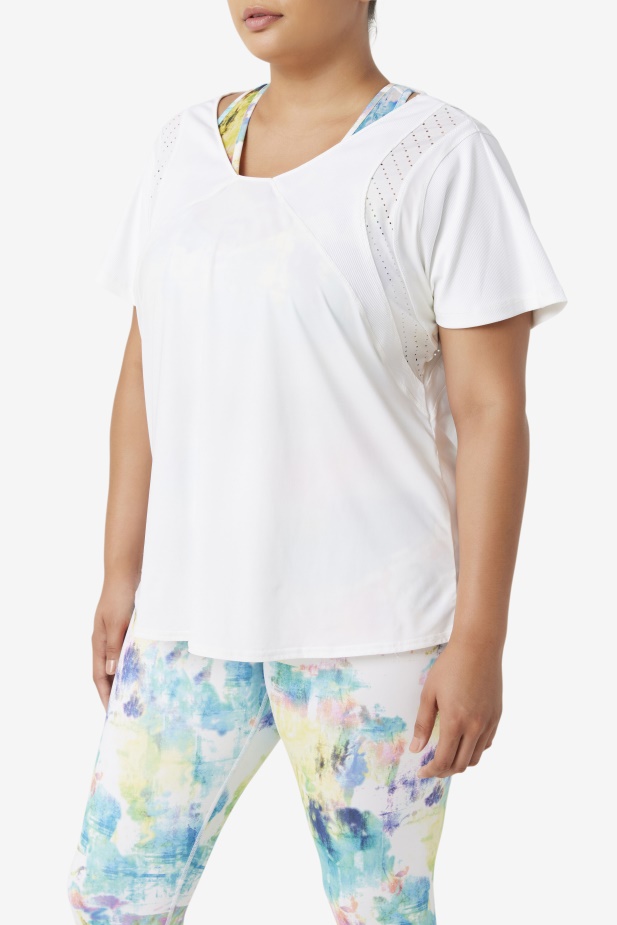 Fila Uplift Texturovaný Top S Krátkým Rukávem Bílý