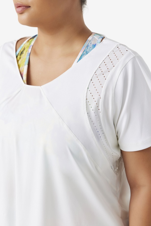 Fila Uplift Texturovaný Top S Krátkým Rukávem Bílý
