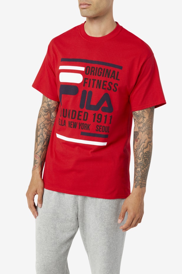 červené/námořnické/bílé Originální Fitness Tričko Fila