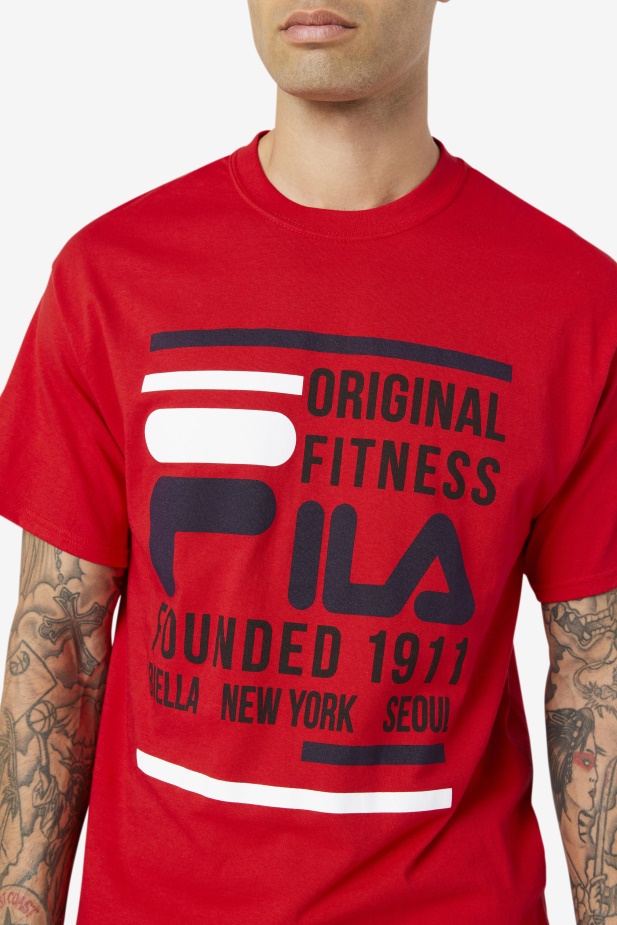 červené/námořnické/bílé Originální Fitness Tričko Fila