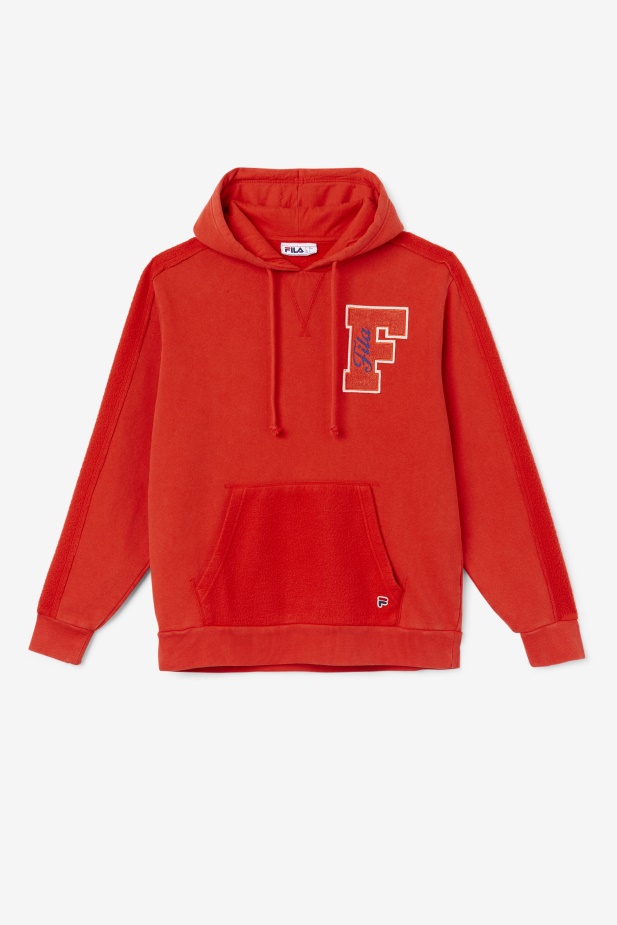 Ohnivě červená/modrá Mikina S Kapucí Fila Bryson Vintage Wash
