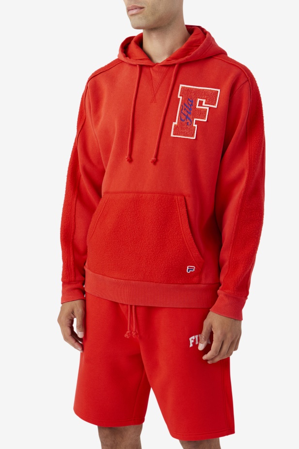 Ohnivě červená/modrá Mikina S Kapucí Fila Bryson Vintage Wash