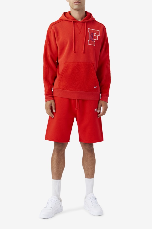 Ohnivě červená/modrá Mikina S Kapucí Fila Bryson Vintage Wash