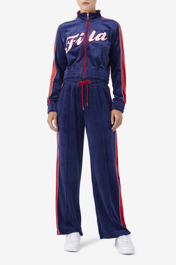 Námořnické/bílé/červené Velurové Kalhoty Fila Valery