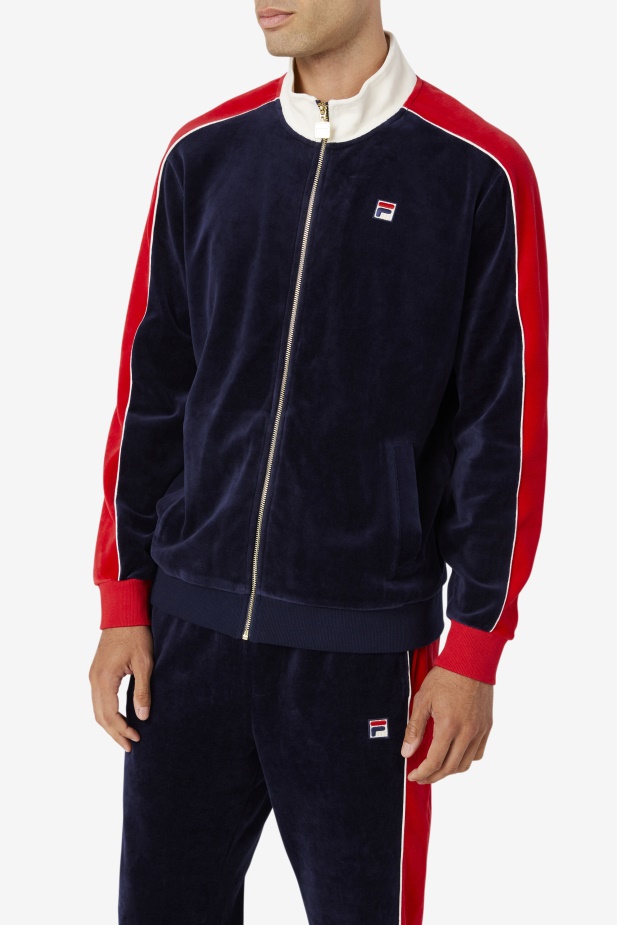 Peacoat/gardenie/červená Velurová Bunda