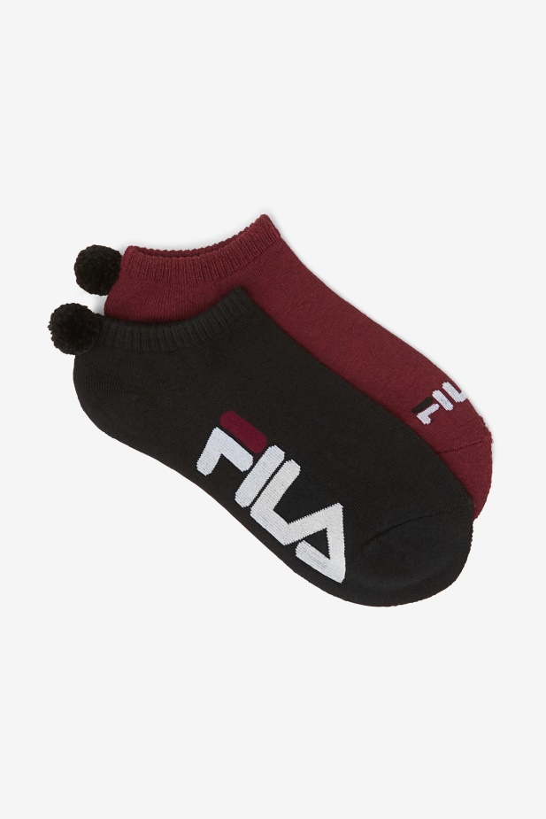 Fila Dámská Tenisová Pom Pom Ponožka 2-balení Tmavě červená