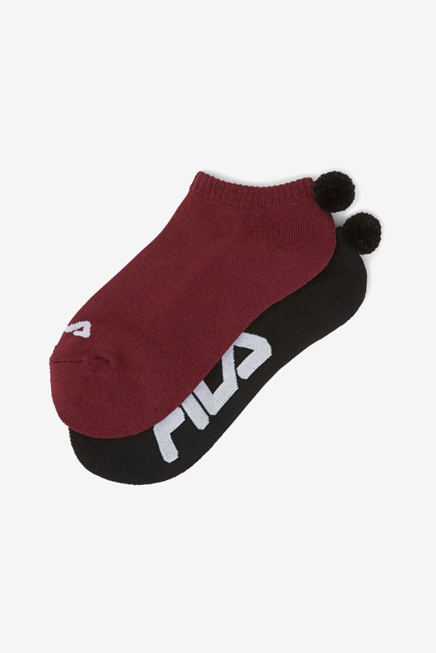 Fila Dámská Tenisová Pom Pom Ponožka 2-balení Tmavě červená