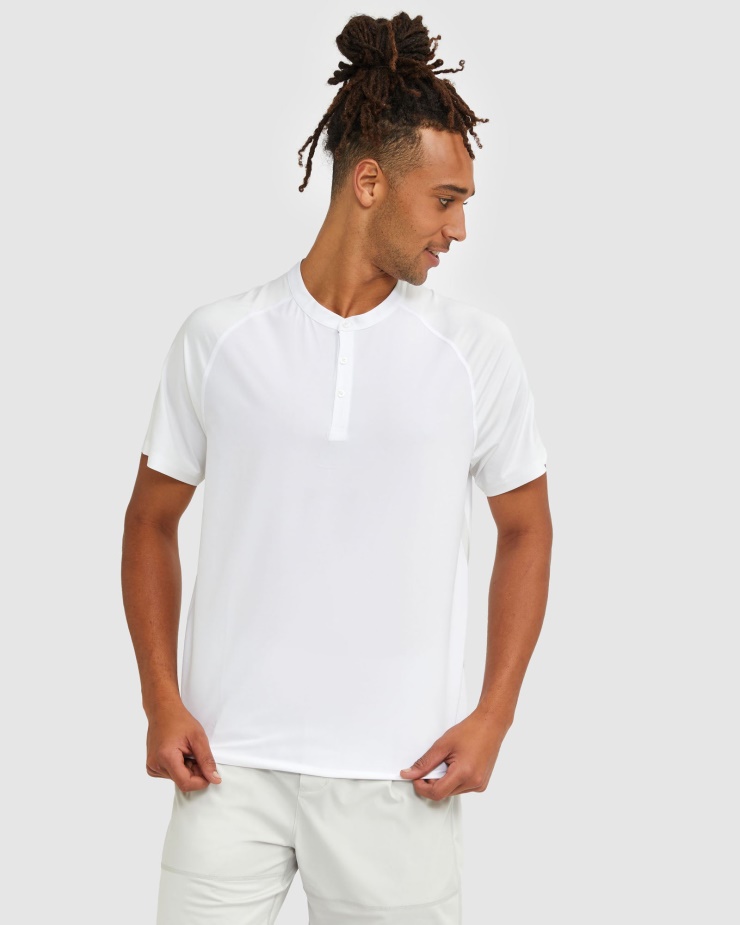 Fila Pánské Tričko Henley S Vysokým Výstřihem Bílé