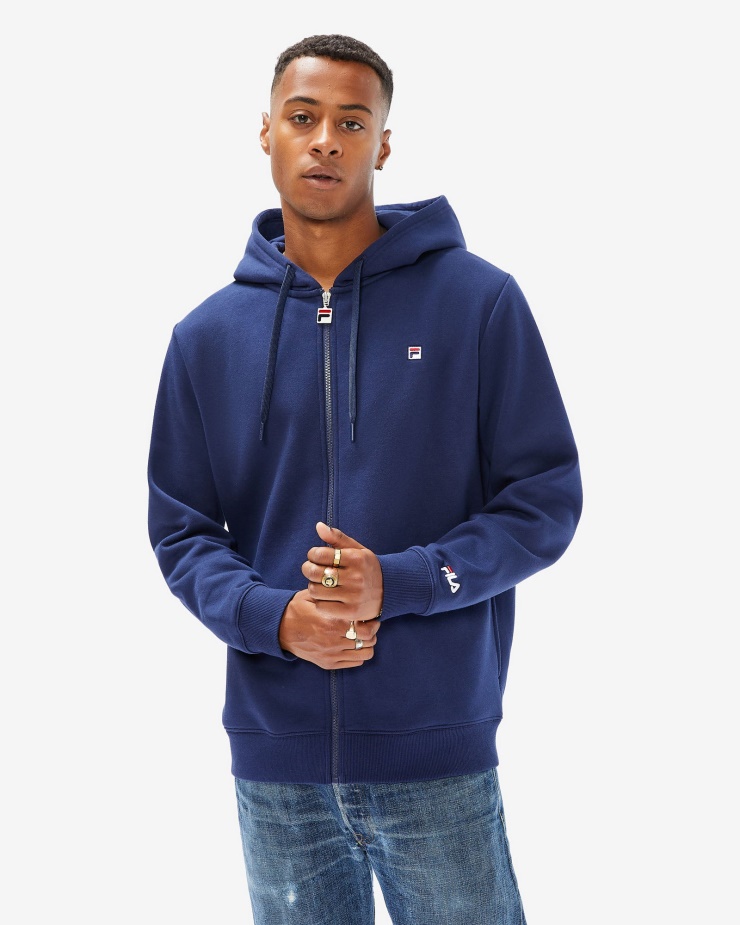 Fila Unisex Odznak 2.0 Kapuce Na Zip Nové Námořnictvo